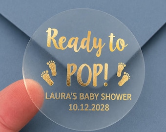 2" Baby Shower Sticker Ready to POP Gold Foil Clear Favor Sticker Envelope Seals Candle Sticker 20 per Sheet Clear Gloss Label