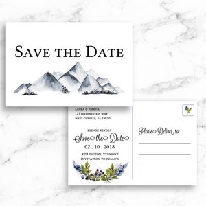 Cartolina Save the Date Cartolina Acquerello Montagna - Modello modificabile stampabile Download immediato JPEG PDF