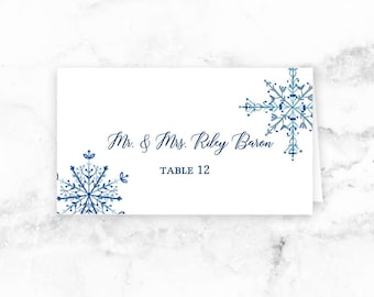 Wedding Printable Place Cards - Seating Cards - Winter Wedding Snowflake - Editable Template - Printable DIY PDF JPEG File - 3.5x2