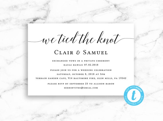 We Tied The Knot Elopement Announcement Card Modern Script Etsy