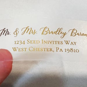 Etiquettes d'adresse en feuille véritable pour invités ou retour, étiquettes transparentes en feuille d'or, impression d'adresses, adressage d'enveloppes, étiquettes de publipostage imprimées 2 5/8 po. x 1
