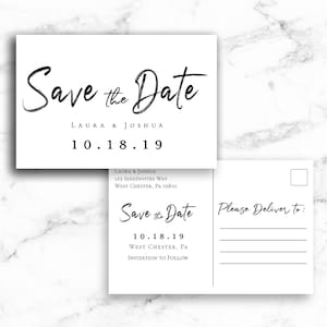 Cartão postal Save the Date Cartão postal Script moderno - Modelo editável para impressão Download instantâneo JPEG PDF