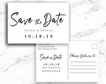 Save the Date Postcard Post Card Modern Script - Printable Editable Template Instant Download JPEG PDF