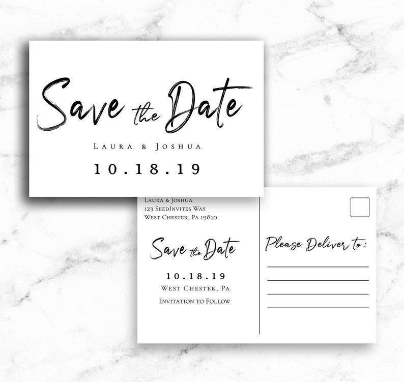 Save the Date Postcard Post Card Modern Script Printable - Etsy