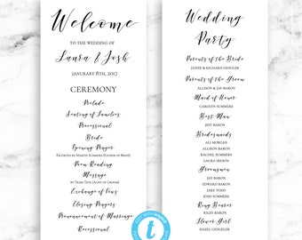 Script Wedding Program Ceremony Printable Template - Modern Script - Editable Template - Printable DIY PDF JPEG File