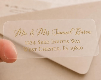 Real Foil Guest or Return Address Labels, Clear Gold Foil Labels, Address Printing, Envelope Addressing, Printed Mailing Labels 2 5/8” x 1