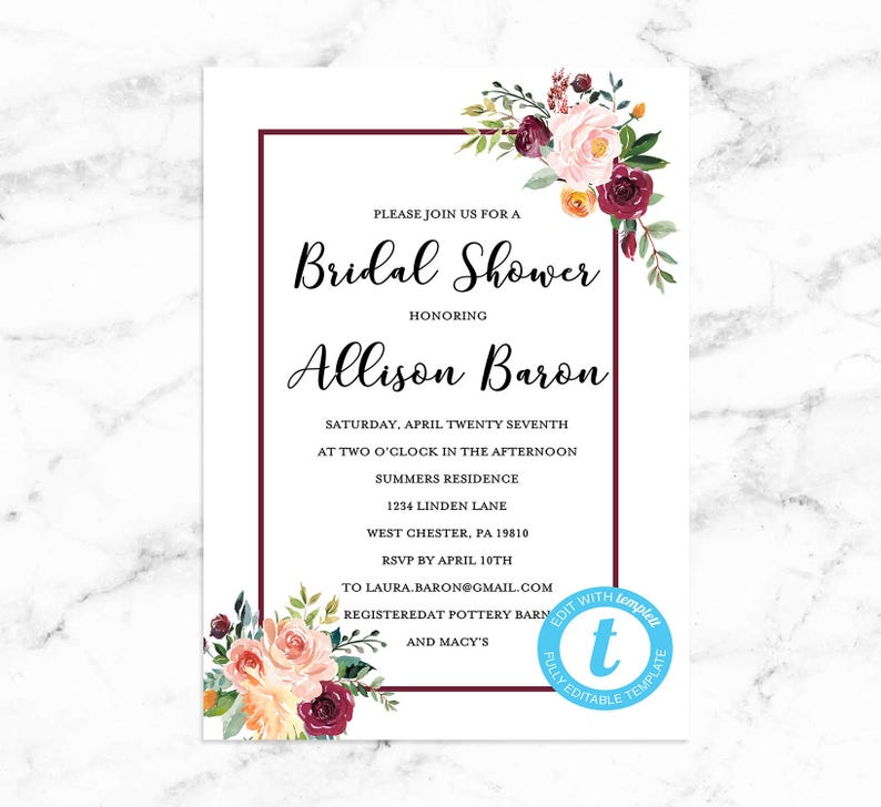 Floral Bridal Shower Invitation Editable Instant Download RILEY FLORAL image 1