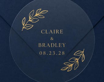 Wedding Bridal Shower Stickers - 2" Custom Real Foil - Gold  - Silver Personalized Clear Favor Sticker Envelope Seals 20 per sheet