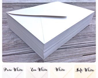 50 A7 White 5x7 Invitation Envelopes w/ Pointed Euro Flap - Paper Source - 80# Premium Envelope - Bright White White Ivory