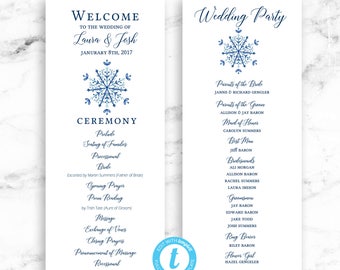 Wedding Program Ceremony Printable Template - Winter Snowflake - Editable Template - Printable DIY PDF JPEG File