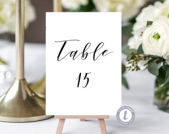 Caligraphy Wedding Table Numbers Sign - Modern Script - Editable Template - Printable DIY PDF JPEG File - 5x7