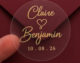 2" Custom Real Foil Wedding Favor Sticker - Gold - Rose Gold - Wedding Silver Personalized Clear Favor Sticker Envelope Seals 20 per sheet