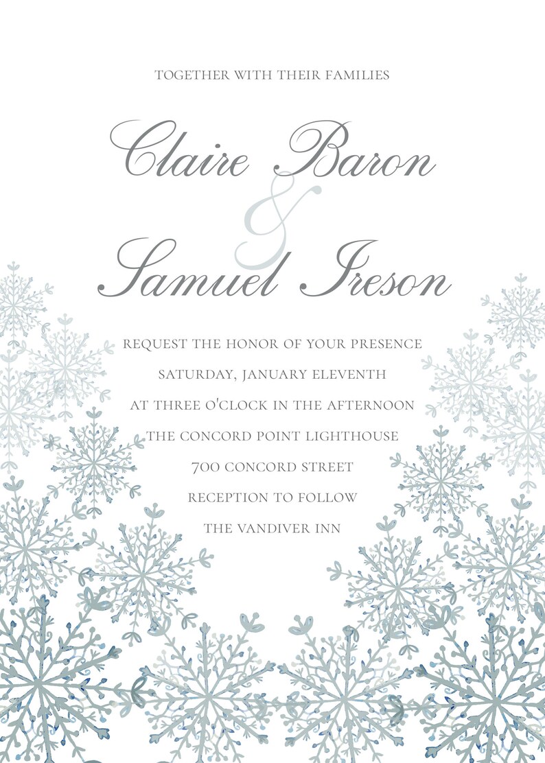 Snowflake Wedding Invitation template, Winter Wedding Invite, Printable Template Editable Download image 2