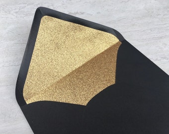 Great Gatsby A7 Black Gold Glitter Lined Envelope - 5x7 Wedding Invitation Envelope