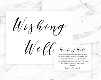 Wedding Wishing Well Card and Sign - Modern Script - Editable Instant Printable Digital Download - PDF or JPEG Download