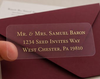 Wedding Guest or Return Labels - Glossy Clear or Matte Clear - Foil Labels
