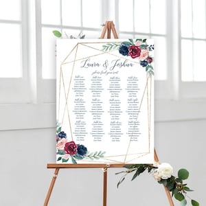 Gold Geometric Floral Wedding Seating Chart Sign Poster - Editable Template - Printable DIY PDF JPEG - 18x24 or 24x36