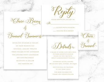 Calligraphy Wedding Invitation Suite - Modern Large Script - Printable Template Editable Instant Download Invites Set - Templett