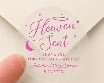 Heaven Sent Baby Shower Sticker - Clear with Foil Lettering - Set of 20 Labels