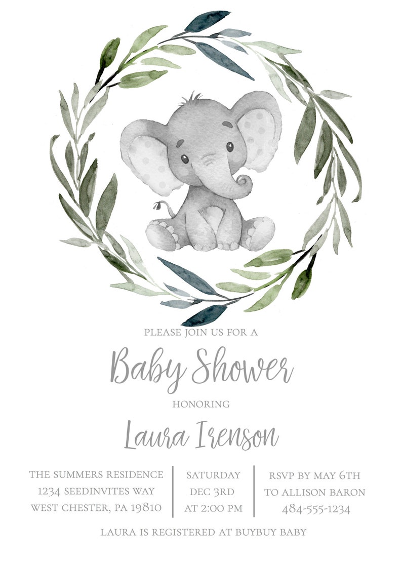Gender Neutral Elephant Baby Shower Invitation Elephant Etsy