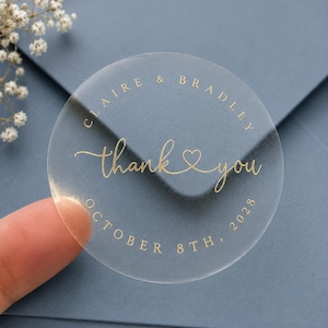 Wedding Thank You Stickers - 2" Clear Sticker with Real Foil Lettering - Heart Calligraphy