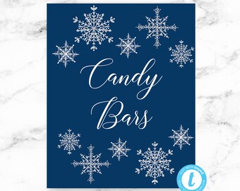 Candy Bar Wedding Sign Printable Download 8x10 - Navy Blue Winter Snowflake - Editable Template - Printable DIY PDF JPEG File