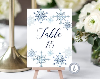 Wedding Table Numbers Sign - Winter Snowflake - Editable Table Number Template - Printable DIY PDF JPEG File - 5x7