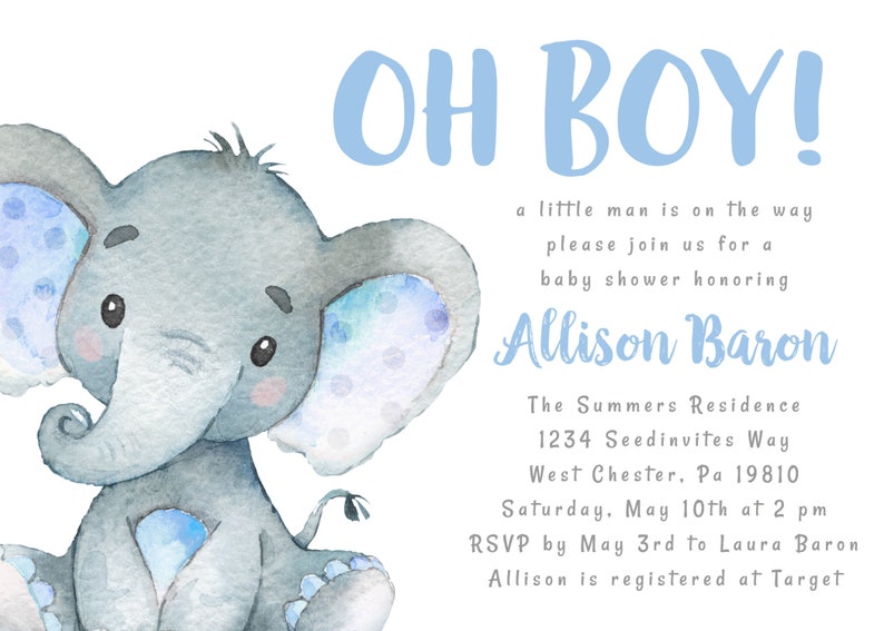 Elephant Boy Baby Shower Invitation Elephant Baby Boy Safari Etsy