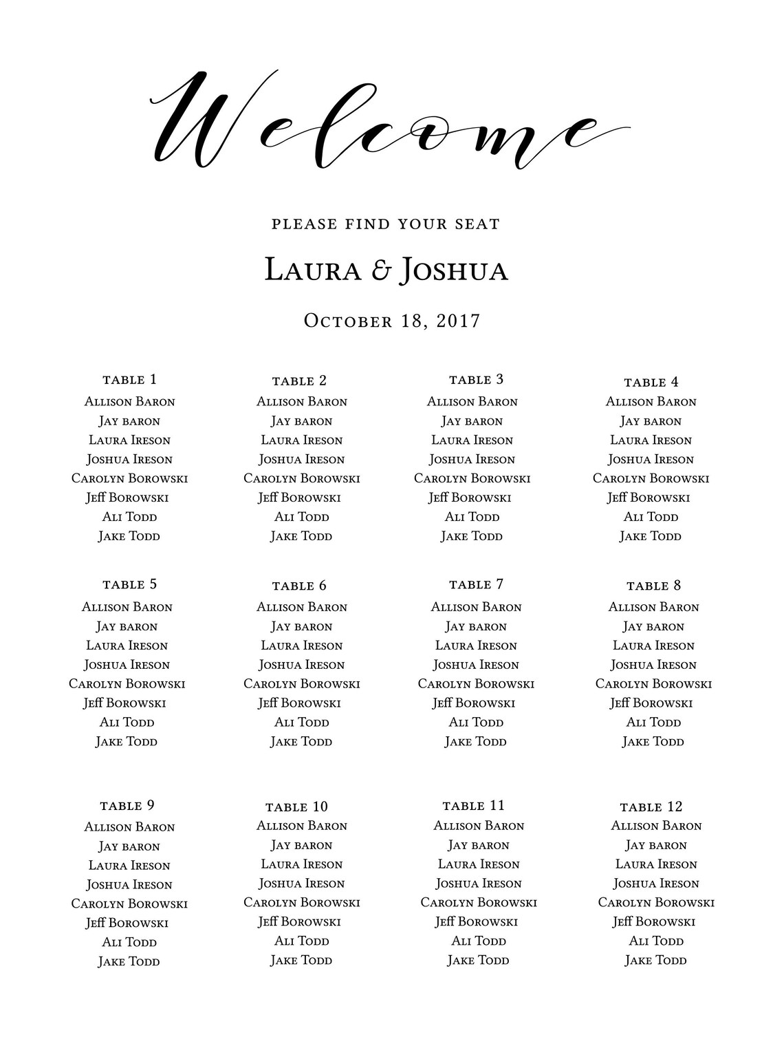 Modern Wedding Seating Chart Sign Poster Modern Script - Etsy