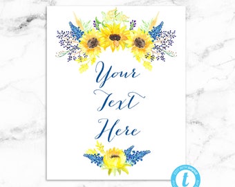 Custom Text Wedding Sign Printable Download - Watercolor Sunflower - Editable Template - Printable DIY PDF JPEG File - Riley Floral