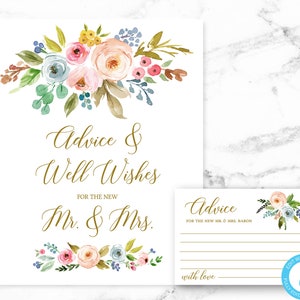 Beratung und Gute Wünsche Zeichen und Karte - Bunte Aquarell Blumen Brautdusche Karte Zeichen - Bearbeitbare Vorlage - Druckbare DIY PDF JPEG Datei