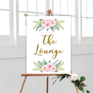 16x20 Wedding Bar Lounge Sign Poster - Watercolor Roses Flowers - Editable Template - Printable DIY PDF JPEG File
