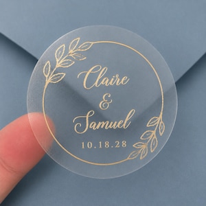 2" Gold Foil Wedding Stickers Rose Gold Personalized Clear Favor Sticker Envelope Seals Candle Sticker 20 per Sheet Gloss Label