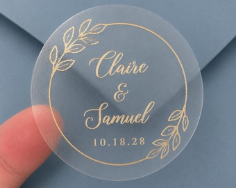 2" Gold Foil Wedding Stickers Rose Gold Personalized Clear Favor Sticker Envelope Seals Candle Sticker 20 per Sheet Gloss Label