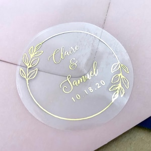 2" Gold Foil Wedding Stickers Rose Gold Personalized Clear Favor Sticker Envelope Seals Candle Sticker 20 per Sheet Gloss Label