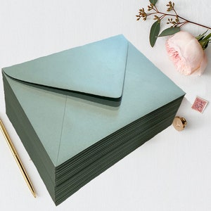 25 Eucalyptus Green Envelopes, 5x7 A7 Pointed Flap Envelopes, Green Wedding Envelopes, Greenery Wedding Invitation Envelope image 2