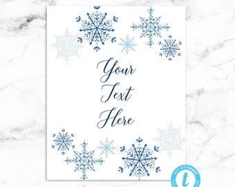 Custom Text Wedding Sign Printable Download - Blue Winter Snowflake - Editable Template - Printable DIY PDF JPEG File