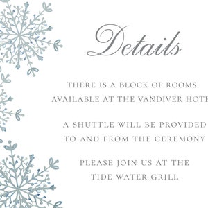 Snowflake Wedding Invitation template, Winter Wedding Invite, Printable Template Editable Download image 4