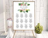Tropical Greenery Hibiscus Wedding Seating Chart Sign Poster - Editable Template - Printable PDF JPEG - 18x24 or 24x36 - Hawaiian Wedding