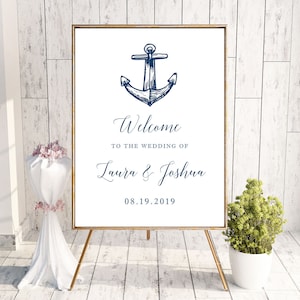 Nautical Wedding Welcome Sign Poster - Anchor Sign - 18x24 or 24x36 Editable Template - Printable DIY PDF JPEG File MS1