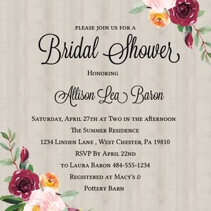Rustic Bridal Shower Invitation, Floral Invite, Printable Invitation ...