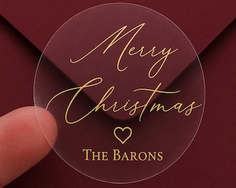 2" Foil Christmas Card Sticker - Gold - Rose Gold - Merry Christmas Silver Personalized Clear Favor Sticker Envelope Seals 20 per sheet