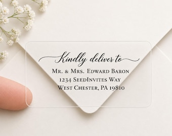 Wedding Guest Address Labels - Clear Address Label with Black Ink - 4x2 Large Labels