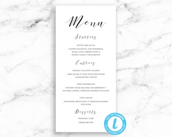 Script Wedding Menu Card - Modern Script Calligraphy - Editable Template - Printable DIY PDF JPEG templett file