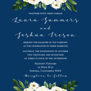 Navy Wedding Invitation Suite, Printable Invite, Instant Download ...