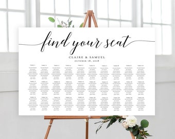 Modern Wedding Seating Chart Sign Poster - Modern Script Calligraphy - 24x36 Editable Template Download - Printable DIY PDF JPEG File MS1 Te