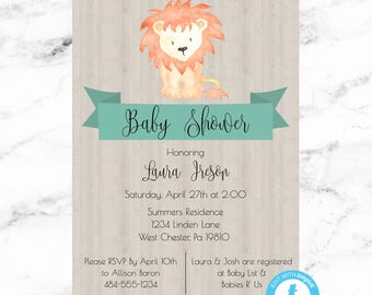 Watercolor Lion Rustic Baby Shower Invitation - Printable Editable Instant Download JPEG PDF