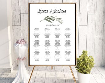 Watercolor Branch Wedding Seating Chart Sign Poster - Watercolor Branch Leaves - Editable Template - Printable DIY PDF JPEG File - 18x24 or