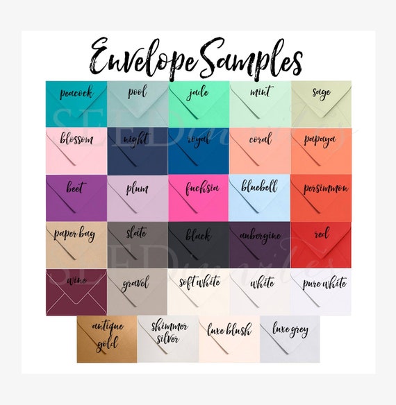 A7 5x7 Envelopes SAMPLE - #80 Premium Paper Source Euro Pointed Flap - Choose Color- Red Pink Navy Blue Purple Mint Coral Black White Green