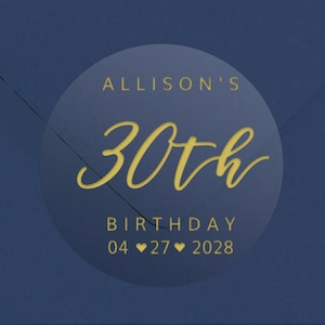 Autocollant d'anniversaire personnalisé en véritable feuille d'aluminium de 2 po. - feuille d'or - autocollant circulaire transparent - 30e anniversaire d'autocollant de faveur transparent argenté or personnalisé 20/feuille